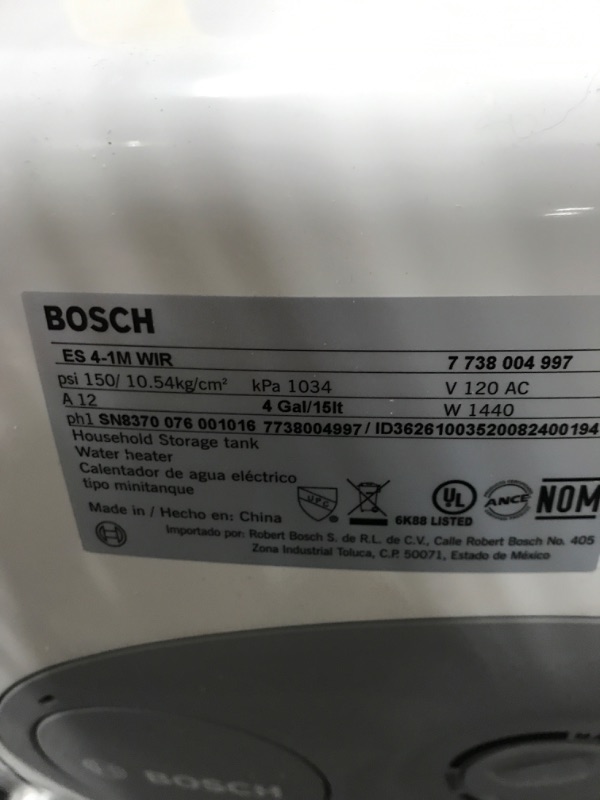 Photo 2 of **SEE NOTES**
Bosch Electric Mini-Tank Water Heater Tronic 3000 T 4-Gallon (ES4) - Eliminate Time for Hot Water - Shelf, Wall or Floor Mounted 4 Gallon