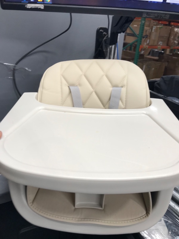 Photo 1 of 3-in-1 Convertible Wooden High Chair,Baby High Chair with Adjustable Legs & Dishwasher Safe Tray, Made of Sleek Hardwood & Premium Leatherette,Cream Color
