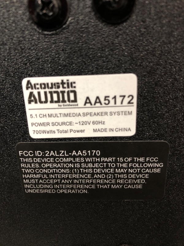 Photo 1 of Acoustic Audio AA5172 700W Bluetooth Home Theater 5.1 Speaker System with FM Tuner, USB, SD Card, Remote Control, Powered Sub (6 Speakers, 5.1 Channels, Black with Gray)