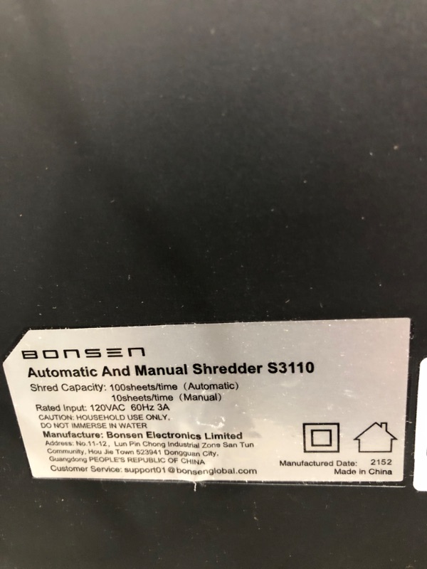 Photo 5 of BONSEN 100-Sheet Auto Feed Paper Shredder High Security Micro Cut Shredders for Home Office Use/ 30 Minutes/ Security Level P-4,6-Gallon Bin (S3110) 100-Sheet Autofeed