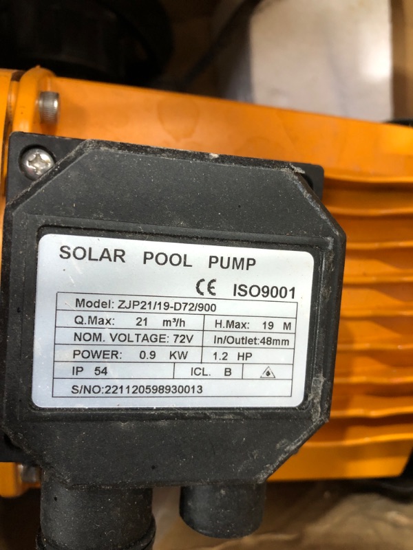 Photo 3 of "ITEM IS NOT FUNCTIONAL, FOR PARTS ONLY" Happybuy Solar Swimming Pool Pump, 900W 92GPM Powerful Motor, 72VDC Max. Head 62ft, w/MPPT Controller & 9.8 ft Powder Cord for Security, Fit for in Ground Water Park/Pool 900w 72vdc, 62ft, 92gpm