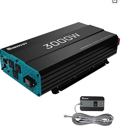 Photo 1 of Renogy 3000W Pure Sine Wave Inverter 12V DC to 120V AC Converter for Home, RV, Truck, Off-Grid Solar Power Inverter 12V to 110V with Built-in 5V/2.1A USB Port, AC Hardwire Port, Remote Controller
