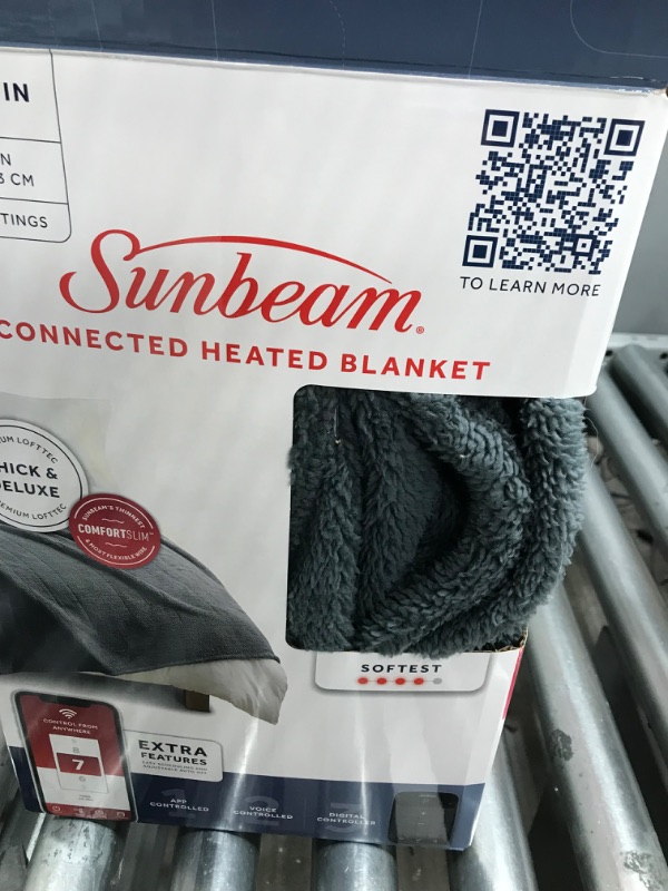 Photo 2 of **DOESN'T FUNCTION**
Sunbeam LoftTec Wi-Fi Connected Heated Blanket, Electric Blanket, 10 Heat Settings, Twin Size Twin Slate Gray Solid