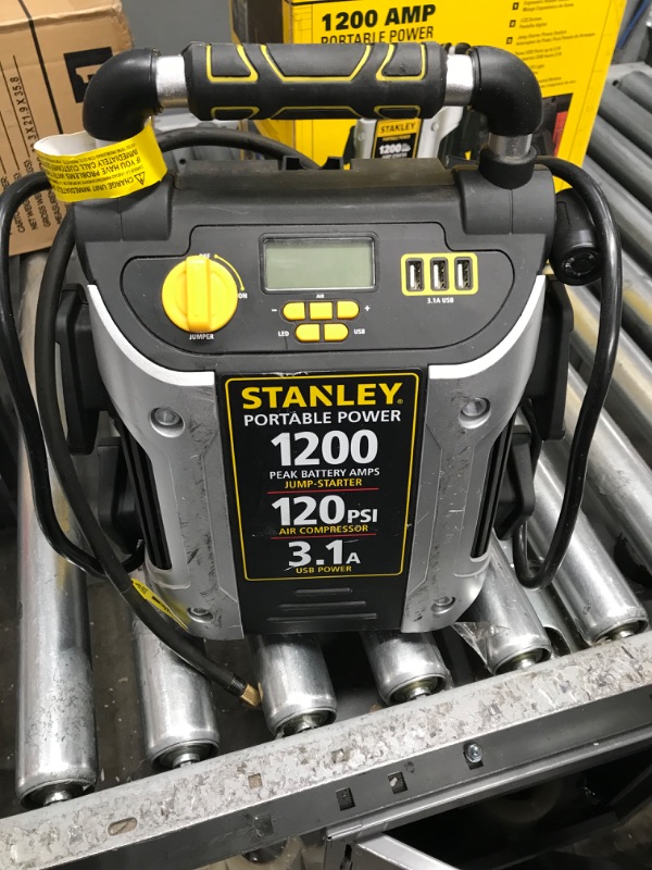 Photo 2 of STANLEY J5C09D Digital Portable Power Station Jump Starter: 1200 Peak/600 Instant Amps, 120 PSI Air Compressor, 3.1A USB Ports, Battery Clamps 1,200 Peak Amps