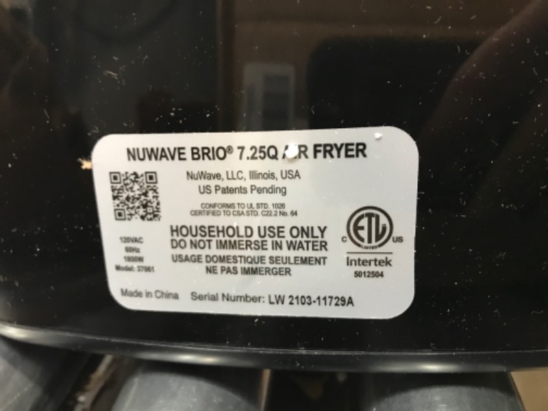 Photo 5 of Nuwave Brio 7-in-1 Air Fryer Oven, 7.25-Qt with One-Touch Digital Controls, 50°- 400°F Temperature Controls in 5° Increments, Linear Thermal (Linear T) for Perfect Results, Black
