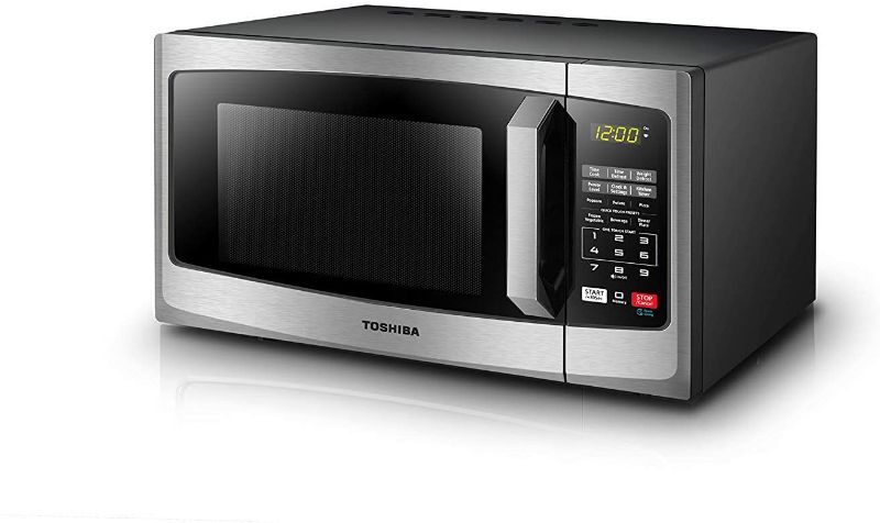 Photo 1 of TOSHIBA EM925A5A-SS Countertop Microwave Oven, 0.9 Cu Ft With 10.6 Inch Removable Turntable, 900W, 6 Auto Menus, Mute Function & ECO Mode, Child Lock, LED Lighting, Stainless Steel
