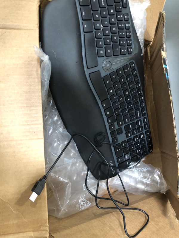 Photo 1 of DeLUX Wired Ergonomic Split Keyboard with Wrist Rest, [Standard Ergo] Keyboard Series with 2 USB Passthrough, Natural Typing Reducing Hand Pressure, 107 Keys for Windows and Mac OS (GM901U-Black)