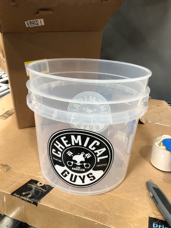 Photo 2 of Chemical Guys ACC_103 Heavy Duty Detailing Car Wash Bucket with Chemical Guys Logo, 4.5 Gal , Semi Transparent White Bucket Only