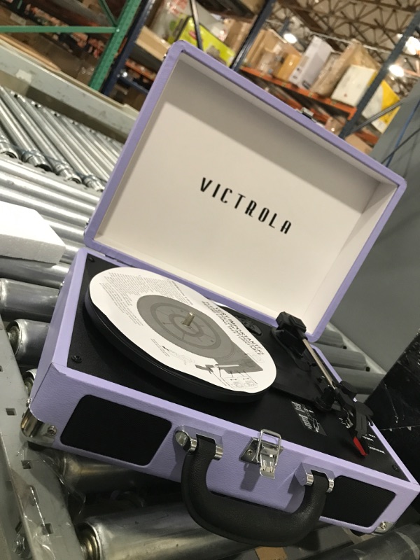 Photo 1 of Victrola Vintage 3-Speed Bluetooth Portable Suitcase Record Player with Built-in Speakers | Upgraded Turntable Audio Sound | Lavender (VSC-550BT-LVG) Lavender/Silver Record Player
**DAMAGED**