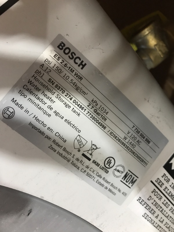 Photo 4 of ***TESTED/ TURNS ON*** Bosch Electric Mini-Tank Water Heater Tronic 3000 T 2.5-Gallon (ES2.5) - Eliminate Time for Hot Water - Shelf, Wall or Floor Mounted 2.5 Gallon