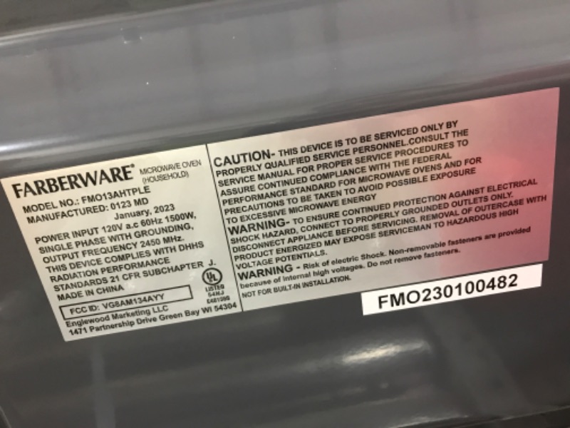 Photo 4 of ***TESTED/ TURNS ON*** Farberware Countertop Microwave Oven 1.3 Cu. Ft. 1100-Watt with Smart Sensor Cooking, ECO Mode and Green LED Lighting, Child Lock, Easy Clean Black Interior, Retro White and Platinum Copper