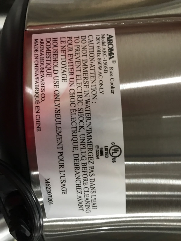 Photo 4 of ***TESTED/ TURNS ON*** Aroma Housewares 20 Cup Cooked (10 cup uncooked) Digital Rice Cooker, Slow Cooker, Food Steamer, SS Exterior (ARC-150SB),Black Basic