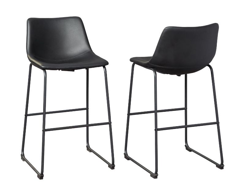 Photo 1 of **USED** MISSING HARDWARE**A SMALL MARK IN 1 SEAT ON THE EDGE** Signature Design by Ashley Centiar Urban Industrial 28.75 Pub Height Bucket Seat Barstool 2 Count Black
