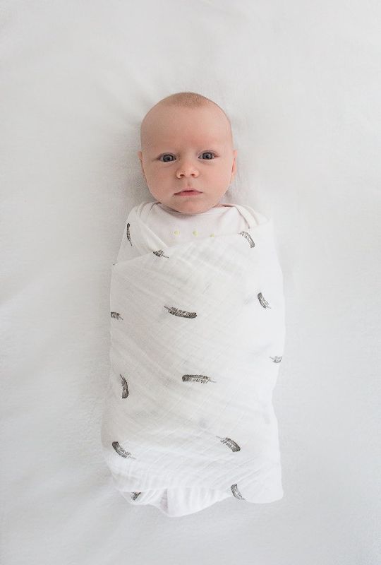 Photo 1 of 2PK-Amazing Baby Muslin Swaddle Blanket, Premium Cotton, Little Feather, Gray & Soft Black, 1 pack
