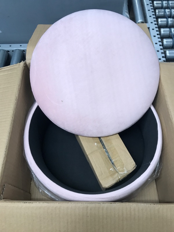 Photo 2 of *PINK COLOR* Babion Round Velvet Storage Ottoman, Ottoman Foot Rest Vanity Stool with Gold Metal Legs, Modern Upholstered Footstool Ottoman with Removable Tray Top, Pink