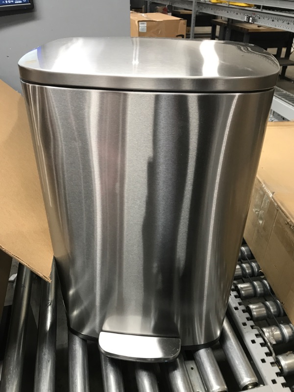 Photo 2 of Amazon Basics 50 Liter / 13.2 Gallon Soft-Close, Smudge Resistant Trash Can with Foot Pedal - Brushed Stainless Steel, Satin Nickel Finish
