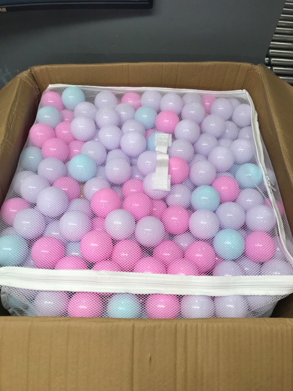 Photo 2 of Amazon Basics BPA Free Crush-Proof Plastic Ball Pit Balls with Storage Bag, Toddlers Kids 12+ Months, 6 Pastel Colors - Pack of 1000 6 Pastel Colors 1,000 Balls