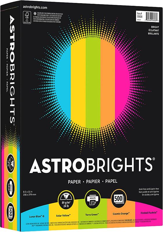 Photo 2 of Neenah Astrobrights® Bright Color Paper, Letter Size Paper, 24 lb, Assorted Colors, 500 Sheets
