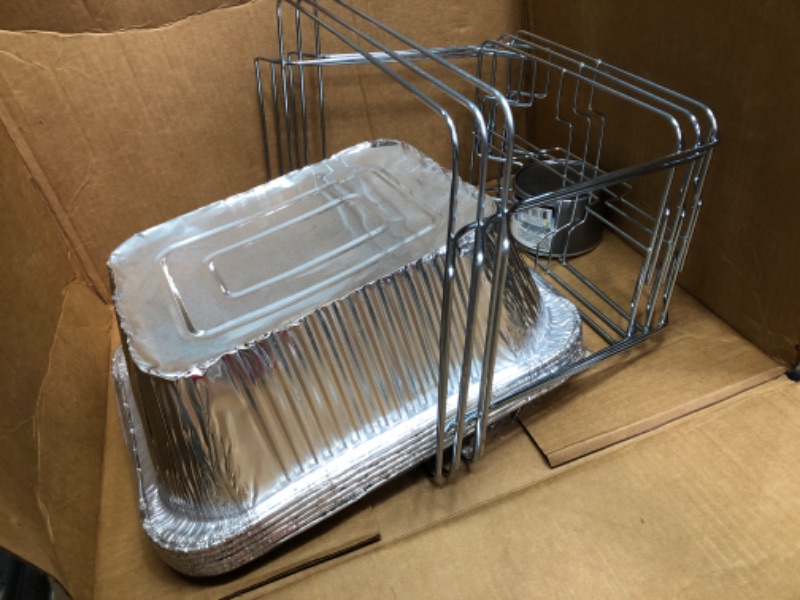 Photo 2 of **Missing parts** Chafing Dish Buffet Set, Half Size, Disposable Catering Supplies -6 Pack- Food Warmers for Parties, Incl Wire Racks, Fuel, Aluminum Water Pans, Food Pans, Serving Utensils -Single Pan Food Warmer