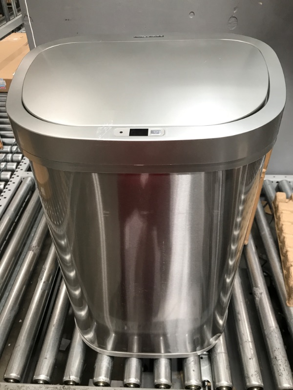 Photo 2 of **MINOR DAMAGE* NINESTARS DZT-80-35 Automatic Touchless Infrared Motion Sensor Trash Can, 21 Gal 80L, Heavy Duty Stainless Steel Base (Oval, Silver/Brush Lid) Trashcan, SS