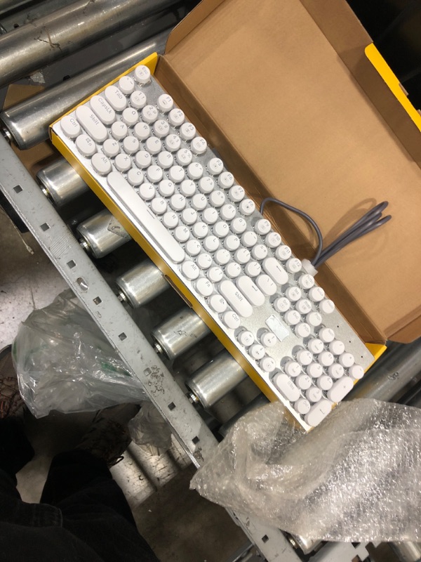 Photo 2 of HUO JI E-Yooso Z-88 Typewriter Style Mechanical Gaming Keyboard USB Wired, Programmable RGB Backlit, Blue Switches - Clicky, Software Supported, Retro 104 Keys for Mac, PC, White