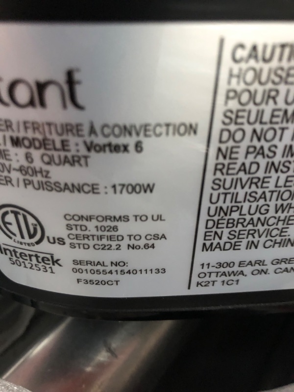 Photo 3 of *BROKEN HANDLE* Instant Vortex 6 Quart Air Fryer Oven, 4-in-1 Functions, From the Makers of Instant Pot, Customizable Smart Cooking Programs, Nonstick and Dishwasher-Safe Basket, App With Over 100 Recipes 6QT Vortex