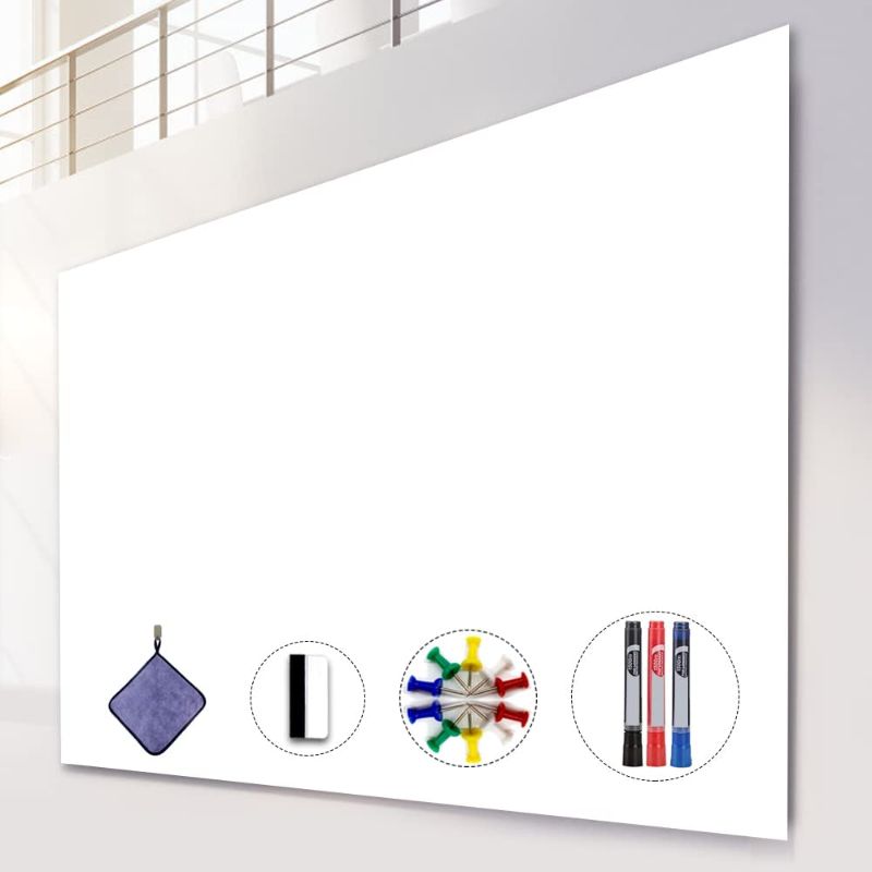 Photo 3 of Dry Erase Sticker for Wall, White Board Stickers, 4' x3' Whiteboard Wall Paper Roll, 48 x 36 inches Dry Erase Contact Paper, AFMAT White Board Stick on Wall, PET Dry Erase Surface, No Ghost, 3 Markers