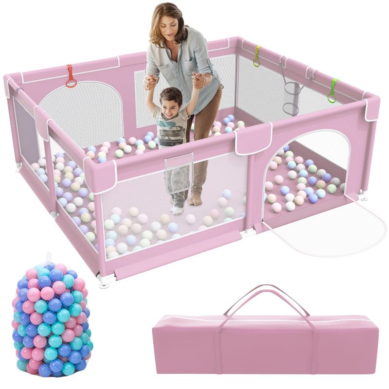 Photo 1 of Baby Playpen, 79 x 63 Inches Extra Large Playpen with 50 PCS Ocean Balls, Indoor & Outdoor Kids Activity Center, Infant Safety Gates with Breathable Mesh,Sturdy Play Yard for Babies and Toddlers