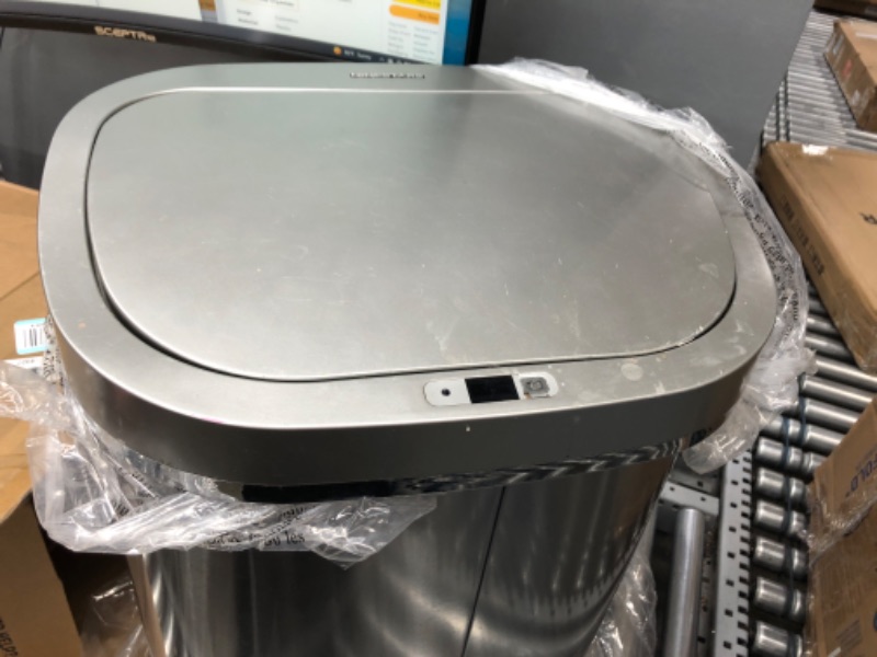 Photo 3 of *SENSOR NOT FUNCTIONAL* Ninestars DZT-80-35 Automatic Touchless Infrared Motion Sensor Trash Can, 21 Gal 80L, Heavy Duty Stainless Steel Base (Oval, Silver/Brush Lid) Trashcan, SS