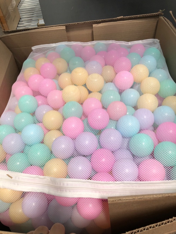 Photo 2 of Amazon Basics BPA Free Crush-Proof Plastic Ball Pit Balls with Storage Bag, Toddlers Kids 12+ Months, 6 Pastel Colors - Pack of 1000 6 Pastel Colors 1,000 Balls