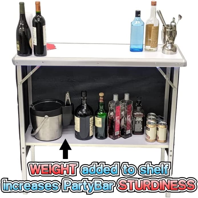 Photo 1 of (USA Company) Patented Folding Portable Party Bar w/Multi-Color LED Lights, Black & Hawaiian Bar Skirts, and Storage Shelf - Avoid Illegal Chinese Counterfeits
