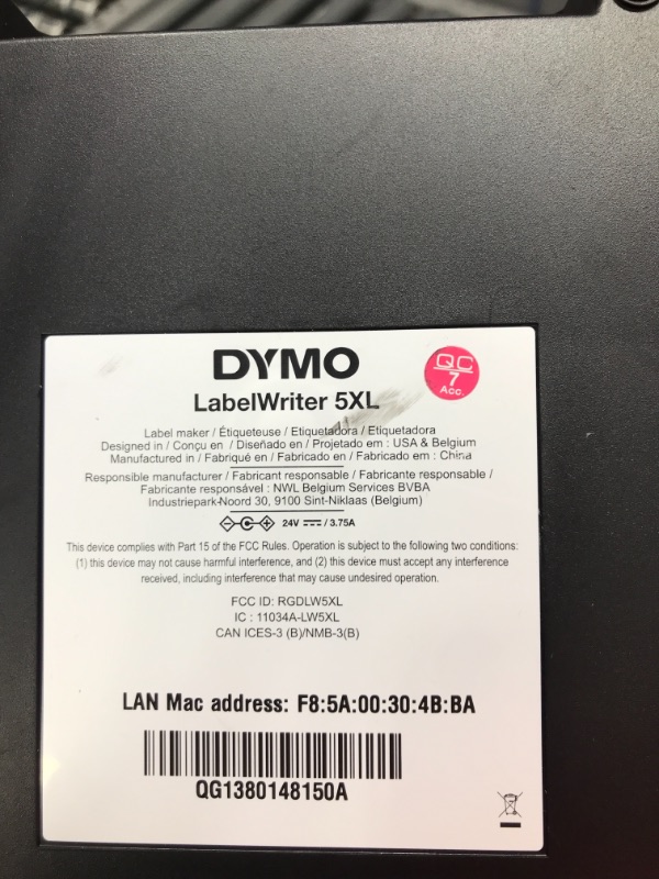 Photo 5 of ***TESTED WORKING*** DYMO LabelWriter 5XL Direct Thermal Monochrome Wired Label Printer, Black - USB and Ethernet Connectivity, 62 Labels Per Minute, 300 dpi, 4.16" Print Width, 4 x 6 ***COSMETIC SCUFFS, NO OTHER DAMAGE*** 