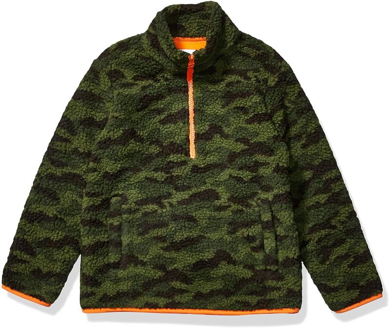 Photo 1 of Amazon Essentials Boys' Polar Fleece Lined Sherpa Quarter-Zip Jackets, Green, Camo, Medium 