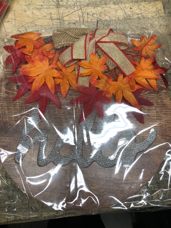 Photo 2 of *** UNABLE TO TEST *** [ Lighted & Timer ] Thanksgiving Fall Wreath for Front Door Decor Hello Sign Maple Leaves Battery Operated Wooden Hanging Sign Autumn Harvest Thanksgiving Indoor Outdoor Wall Home Decorations