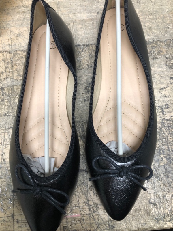 Photo 2 of HEAWISH Women’s Flats Shoes Pointed Toe Bow Leather Black Ballet Flats Dress Shoes 7 Black