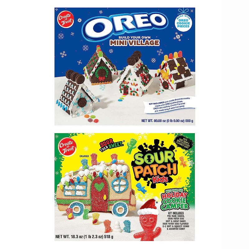 Photo 1 of *** EXP MARCH 22, 2023 *** NABISCO Variety Pack Create-A-Treat Holiday Cookie Decorating Kit, OREO Mini Village Cookie Kit and SOUR PATCH KIDS Holiday Cookie Camper Kit, 2 Pack
