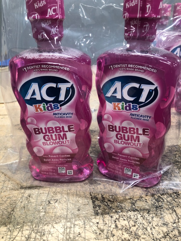 Photo 2 of ACT Kids Anti-Cavity Fluoride Rinse, Bubble Gum Blowout, 16.9 oz EXP 1/2024-----2 PCS 