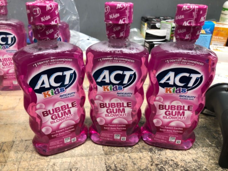 Photo 2 of ACT Kids Anti-Cavity Fluoride Rinse, Bubble Gum Blowout, 16.9 --EXP 1/2024-----3 PCS 