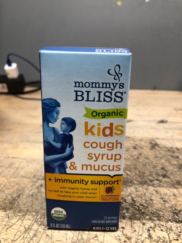 Photo 2 of Mommy's Bliss Organic Kids Cough Syrup and Mucus Relief + Immunity Support, Agave & Honey, Ivy Leaf, Elderberry, Zinc, Vitamin C, 4 Fl Oz EXP 09/2024