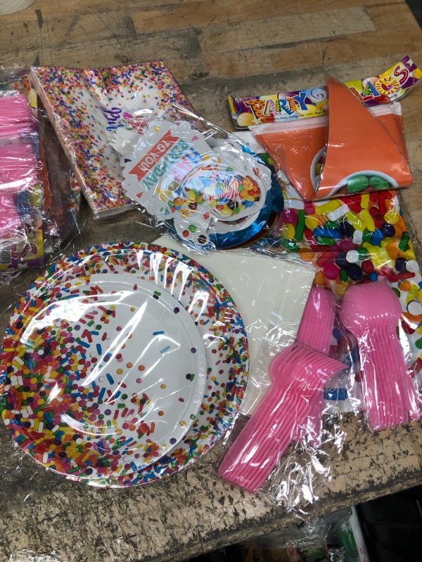 Photo 2 of 
130 Piece Birthday Party Supplies - Serves 16 - Including - 9" Plates, 7" Plates, Napkins, Cups, Forks, Spoons, Knives, And Tablecloths