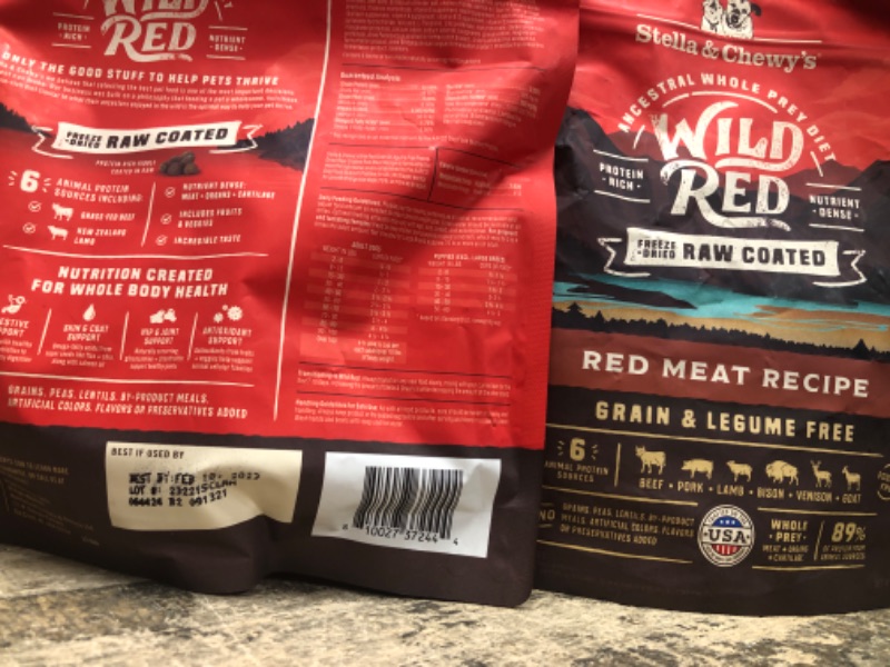 Photo 2 of **EXP DATE: 2/18/23** 2 PACK
Stella & Chewy's Wild Red Raw Coated Kibble Grain-Free Red Meat Recipe Dry Dog Food, 1-lb bag