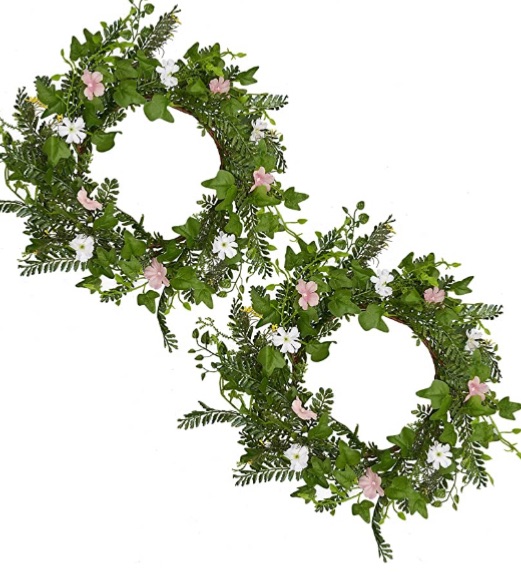 Photo 1 of 20 inch Artificial Wreath, Long terust 2 PCS Farmhouse Eucalyptus Wreath Decoration for Spring Front Door Home Window Decor Outside with Leaves Flowers