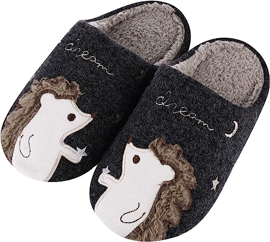 Photo 1 of **SIZE 1-1.5
shevalues Cute Animal Slippers for Kids | Girls Boys Fuzzy Indoor Slippers | Embroidered Unicorn Hedgehog House Shoes
