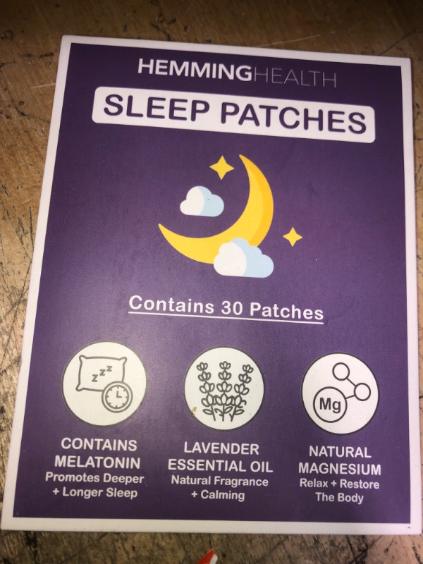 Photo 2 of BB: 07/02/2024** HEMMING HEALTH Sleep Patches with Melatonin 3mg, Magnesium, Lavender, Valerian Root - Promotes Quality Sleep and Reduces Tiredness, 30 Pack (1 Month Supply)
