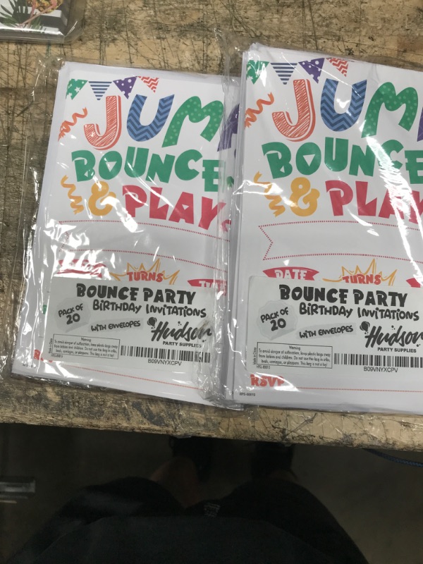 Photo 2 of Trampoline Party Invitations with Envelopes - (Pack of 20) - Bounce Invitations for Boys, Girls, Children, Toddlers and More. Trampoline Party Supplies. Fill in Style SET OF 2