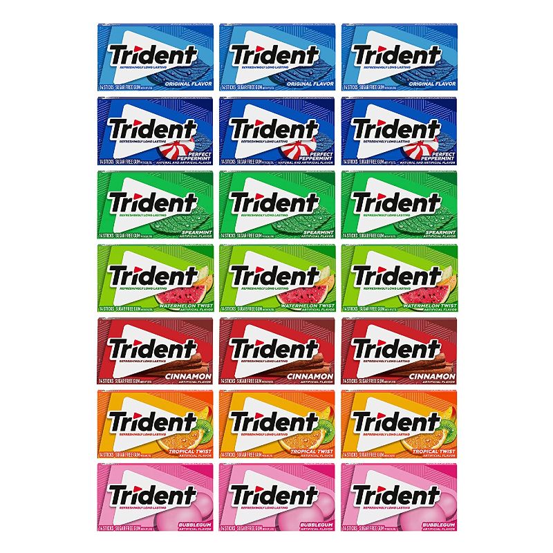 Photo 1 of (EXP: 22 MAR, 2024) Trident Gum Variety Pack, 21 Packs of 14 Pieces (294 Total Pieces)
