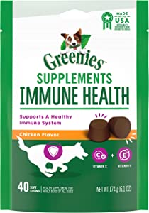 Photo 1 of BBD ---03/16/2023-- Greenies Immune Health Dog Supplements with an Antioxidant Blend of Vitamin C and E, 40-Count Chicken-Flavor Soft Chews for Adult Dogs