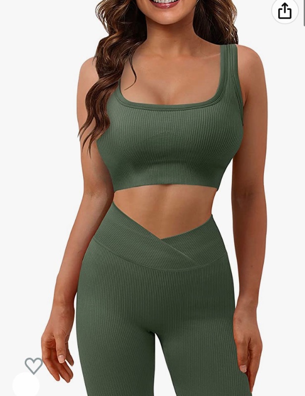 Photo 1 of JZC Yoga Workout Outfits for Women 2 Piece Ribbed Seamless Sports Exercise Sets LARGE 