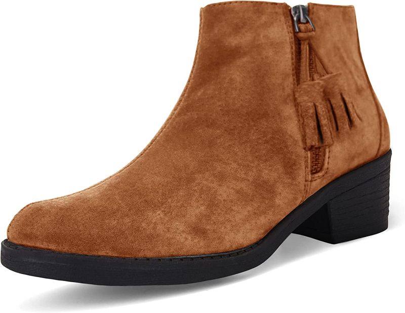 Photo 1 of Coutgo Ankle Boots for Women Low Heel Round Toe Fuax Suede Dress Boots for Women with Zipper SIZE 7 1/2
