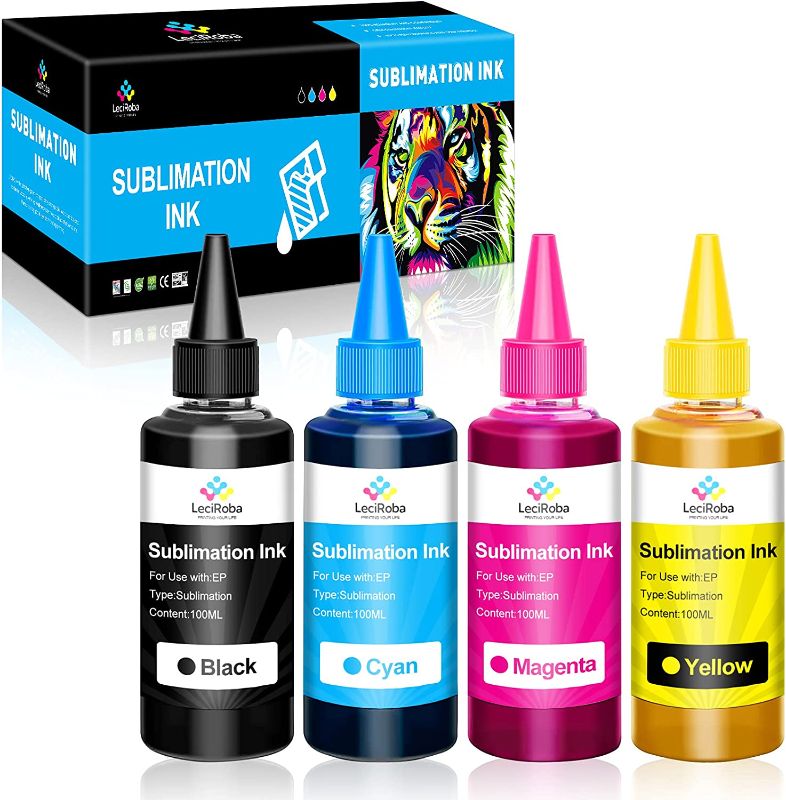 Photo 1 of LeciRoba Sublimation Ink Refill for EcoTank ET2720 WF7710 WF7720 ET2760 ET15000 ET16500 ET4700 ET3760 ET4760 WF7210 WF7610 WF7620 C88 C88+ Printer (Black, Cyan, Magenta, Yellow, 4 Pack)
